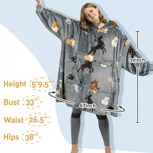 imageCatalonia Oversized Blanket Hoodie Sweatshirt Fleece Pullover with Large Front Pocket for Adults Men WomenDog Grey