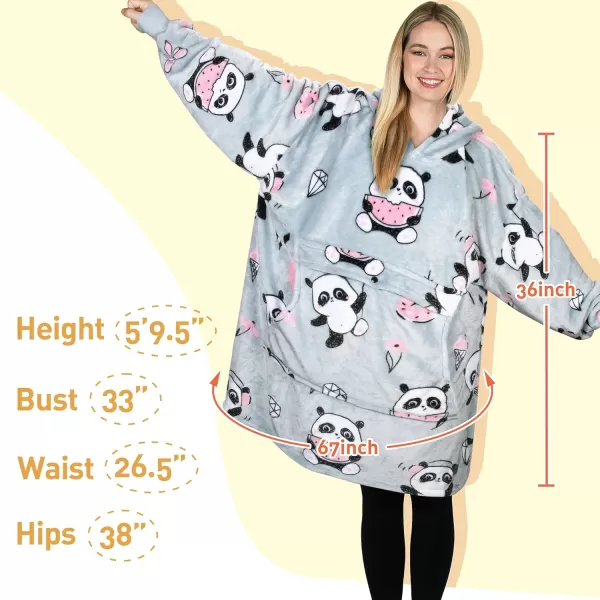 imageCatalonia Oversized Blanket Hoodie Sweatshirt Fleece Pullover with Large Front Pocket for Adults Men WomenGirl Panda Grey