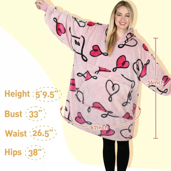 imageCatalonia Oversized Blanket Hoodie Sweatshirt Fleece Pullover with Large Front Pocket for Adults Men WomenLove Art Pink