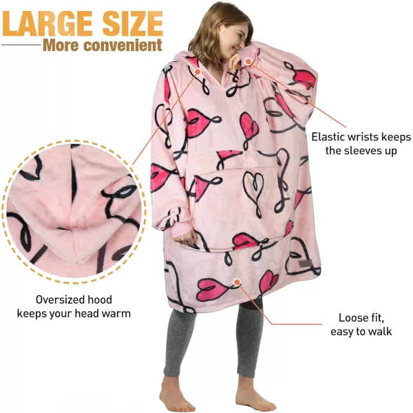 imageCatalonia Oversized Blanket Hoodie Sweatshirt Fleece Pullover with Large Front Pocket for Adults Men WomenLove Art Pink