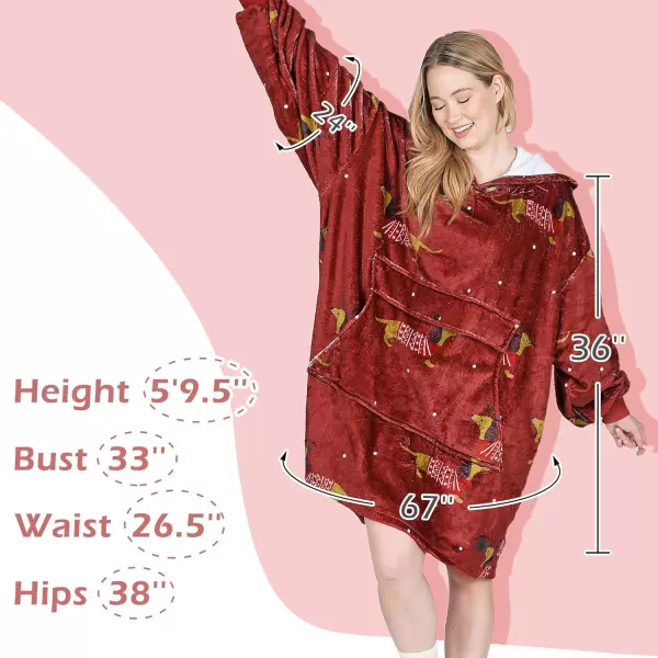 imageCatalonia Oversized Blanket Hoodie Sweatshirt Fleece Pullover with Large Front Pocket for Adults Men WomenXmas Dachshund Wine