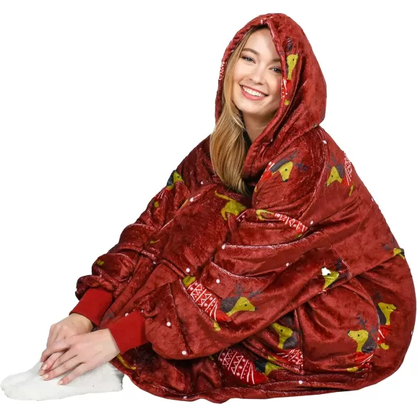 imageCatalonia Oversized Blanket Hoodie Sweatshirt Fleece Pullover with Large Front Pocket for Adults Men WomenXmas Dachshund Wine