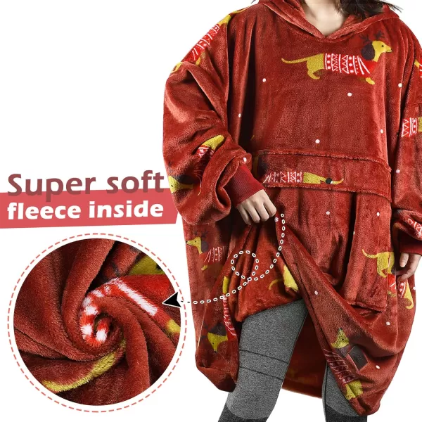 imageCatalonia Oversized Blanket Hoodie Sweatshirt Fleece Pullover with Large Front Pocket for Adults Men WomenXmas Dachshund Wine
