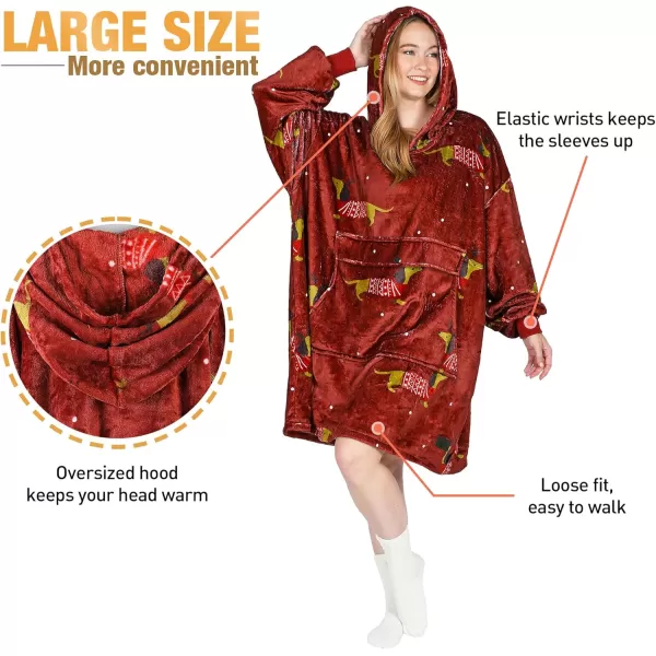 imageCatalonia Oversized Blanket Hoodie Sweatshirt Fleece Pullover with Large Front Pocket for Adults Men WomenXmas Dachshund Wine