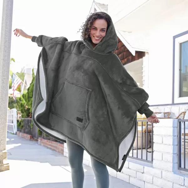 imageCatalonia Oversized Hoodie Sweatshirt Poncho Casual Hoodie Cape Batwing Coat Pullover Blanket  Fluffy Sherpa Comfortable Roomy  Gift for Adults Women MenGrey