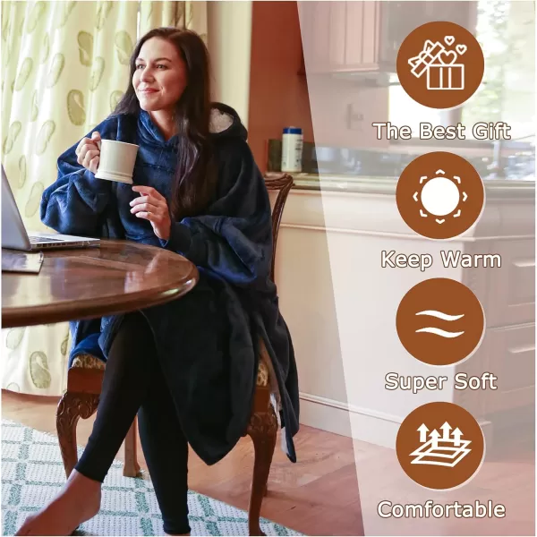 imageCatalonia Oversized Hoodie Sweatshirt Poncho Casual Hoodie Cape Batwing Coat Pullover Blanket  Fluffy Sherpa Comfortable Roomy  Gift for Adults Women MenNavy