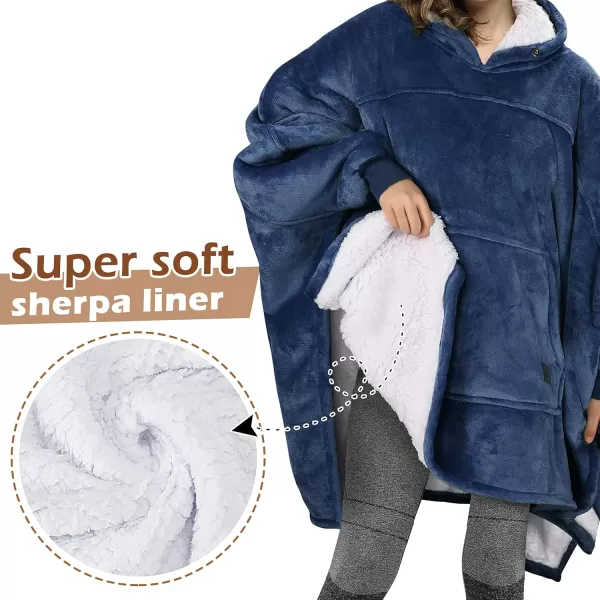 imageCatalonia Oversized Hoodie Sweatshirt Poncho Casual Hoodie Cape Batwing Coat Pullover Blanket  Fluffy Sherpa Comfortable Roomy  Gift for Adults Women MenNavy