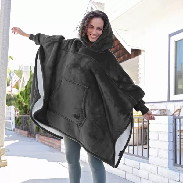 imageCatalonia Oversized Hoodie Sweatshirt Poncho Casual Hoodie Cape Batwing Coat Pullover Blanket  Fluffy Sherpa Comfortable Roomy  Gift for Adults Women MenBlack