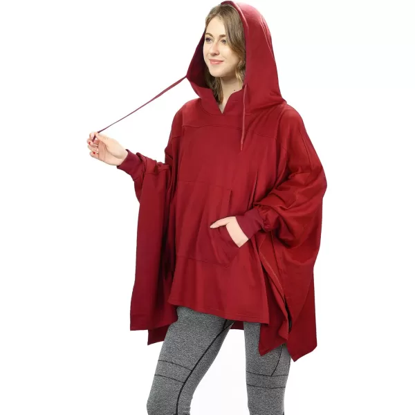 imageCatalonia Oversized Lightweight Summer Poncho for Women Casual Hoodie Cape Batwing Coat Pullover Sweatshirt BlanketRed