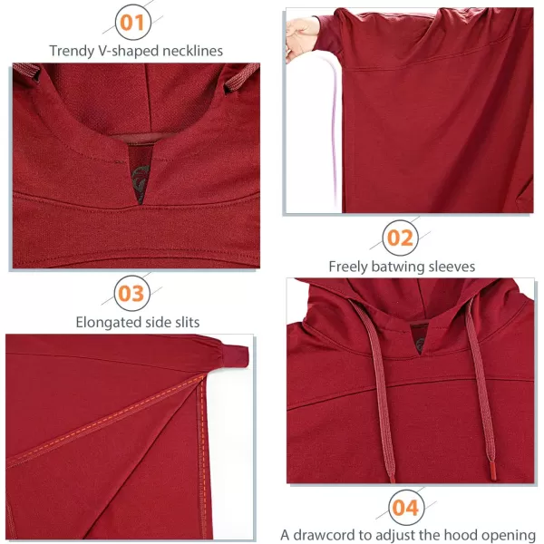 imageCatalonia Oversized Lightweight Summer Poncho for Women Casual Hoodie Cape Batwing Coat Pullover Sweatshirt BlanketRed