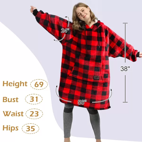 imageCatalonia Womens Sherpa Hoodie Sweatshirt Dress Casual Snuggle Wearable Blanket Pullover Sweater with Kangaroo Pocket Warm and Soft Gift for Her BlackChecker