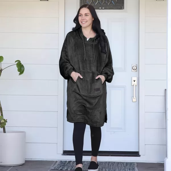 imageCatalonia Womens Sherpa Hoodie Sweatshirt Dress Casual Snuggle Wearable Blanket Pullover Sweater with Kangaroo Pocket Warm and Soft Gift for Her BlackBlackhoodie Dress