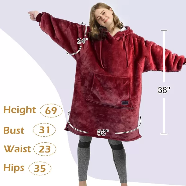 imageCatalonia Womens Sherpa Hoodie Sweatshirt Dress Casual Snuggle Wearable Blanket Pullover Sweater with Kangaroo Pocket Warm and Soft Gift for Her BlackWine