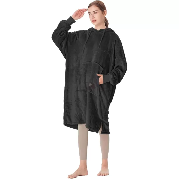 imageCatalonia Womens Sherpa Hoodie Sweatshirt Dress Casual Snuggle Wearable Blanket Pullover Sweater with Kangaroo Pocket Warm and Soft Gift for Her BlackBlackhoodie Dress