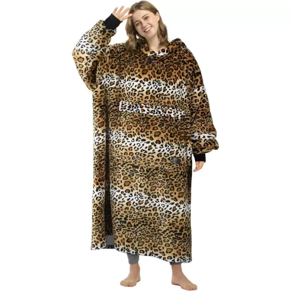 imageCatalonia Cheetah Print Full Body Blanket Hoodie Sweatshirt Extra Long Oversized Sherpa Lounging Pullover for Adults Gift for Her