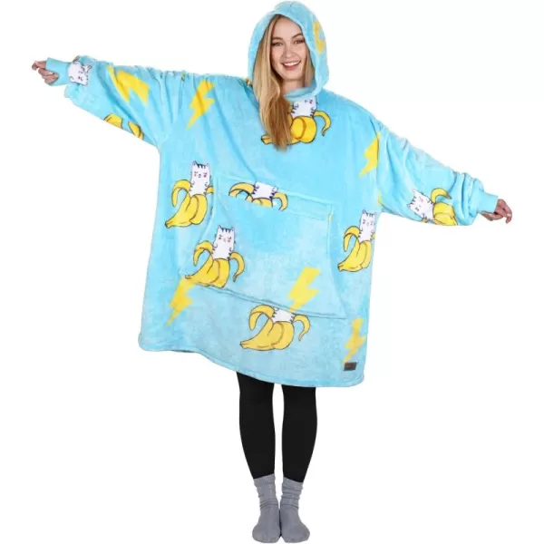 imageCatalonia Oversized Blanket Hoodie Sweatshirt Fleece Pullover with Large Front Pocket for Adults Men WomenBanana Cat Blue