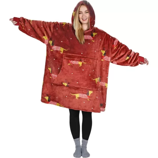 imageCatalonia Oversized Blanket Hoodie Sweatshirt Fleece Pullover with Large Front Pocket for Adults Men WomenXmas Dachshund Wine