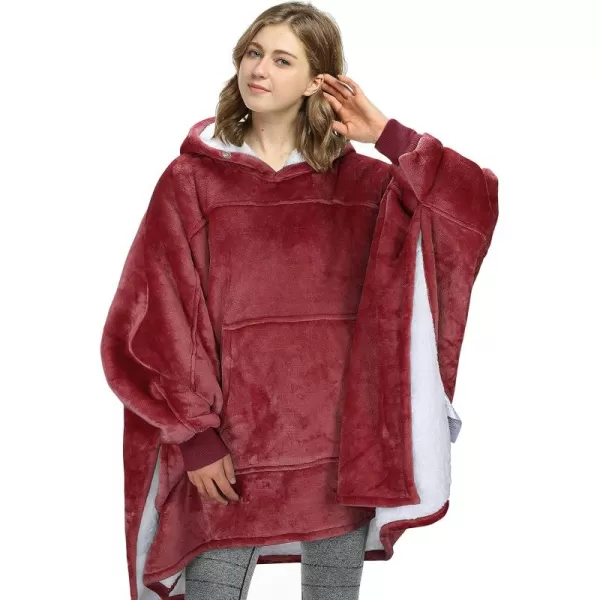 imageCatalonia Oversized Hoodie Sweatshirt Poncho Casual Hoodie Cape Batwing Coat Pullover Blanket  Fluffy Sherpa Comfortable Roomy  Gift for Adults Women MenWine