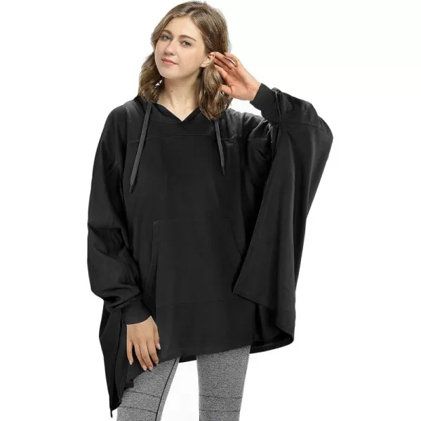 imageCatalonia Oversized Lightweight Summer Poncho for Women Casual Hoodie Cape Batwing Coat Pullover Sweatshirt BlanketBlack