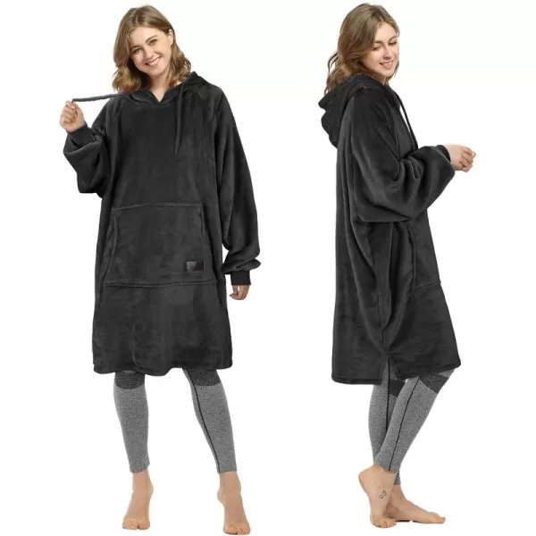 imageCatalonia Womens Sherpa Hoodie Sweatshirt Dress Casual Snuggle Wearable Blanket Pullover Sweater with Kangaroo Pocket Warm and Soft Gift for Her BlackBlackhoodie Dress