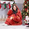 imageCatalonia Oversized Blanket Hoodie Sweatshirt Wearable Sherpa Lounging Pullover for Adults Women MenXmas Dachshund Wine