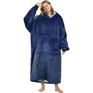 imageCatalonia Oversized Blanket Hoodie Sweatshirt Wearable Sherpa Lounging Pullover for Adults Women MenNavy Blueextra Long