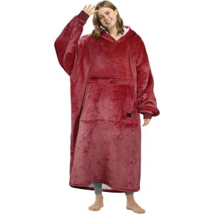 imageCatalonia Oversized Blanket Hoodie Sweatshirt Wearable Sherpa Lounging Pullover for Adults Women MenWineextra Long