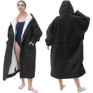 imageCatalonia Swim Parka for Men Women Oversized Waterproof Surf Coat Warm Sherpa Lined Swimmer JacketBlack