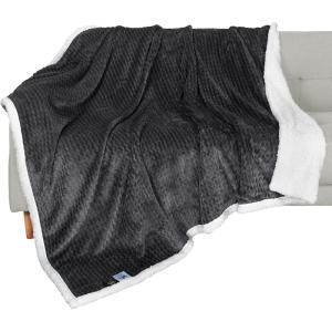 imageCatalonia Navy Blue Sherpa Throws Blanket Super Soft Comfy Fluffy Fuzzy Fleece Plush Blanket for Sofa Couch Bed Reversible All Season for Senior AdultsBlack