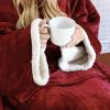 imageCatalonia Sherpa Wearable Blanket with Sleeves Arms Super Soft Warm Comfy Large Fleece Plush Sleeved TV Throws Wrap Robe Blanket for Adult Women and MenWine