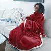 imageCatalonia Sherpa Wearable Blanket with Sleeves Arms Super Soft Warm Comfy Large Fleece Plush Sleeved TV Throws Wrap Robe Blanket for Adult Women and MenWine