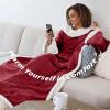 imageCatalonia Sherpa Wearable Blanket with Sleeves Arms Super Soft Warm Comfy Large Fleece Plush Sleeved TV Throws Wrap Robe Blanket for Adult Women and MenWine