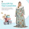 imageCatalonia Sherpa Wearable Blanket with Sleeves Arms Super Soft Warm Comfy Large Fleece Plush Sleeved TV Throws Wrap Robe Blanket for Adult Women and Men80s Cat Dog Gray