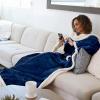 imageCatalonia Sherpa Wearable Blanket with Sleeves Arms Super Soft Warm Comfy Large Fleece Plush Sleeved TV Throws Wrap Robe Blanket for Adult Women and MenBlue