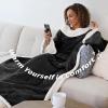 imageCatalonia Sherpa Wearable Blanket with Sleeves Arms Super Soft Warm Comfy Large Fleece Plush Sleeved TV Throws Wrap Robe Blanket for Adult Women and MenBlack