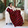 imageCatalonia Sherpa Wearable Blanket with Sleeves Arms Super Soft Warm Comfy Large Fleece Plush Sleeved TV Throws Wrap Robe Blanket for Adult Women and MenRed Checker