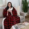 imageCatalonia Sherpa Wearable Blanket with Sleeves Arms Super Soft Warm Comfy Large Fleece Plush Sleeved TV Throws Wrap Robe Blanket for Adult Women and MenRed Checker