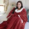 imageCatalonia Sherpa Wearable Blanket with Sleeves Arms Super Soft Warm Comfy Large Fleece Plush Sleeved TV Throws Wrap Robe Blanket for Adult Women and MenWine