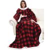 imageCatalonia Sherpa Wearable Blanket with Sleeves Arms Super Soft Warm Comfy Large Fleece Plush Sleeved TV Throws Wrap Robe Blanket for Adult Women and MenRed Checker