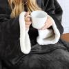 imageCatalonia Sherpa Wearable Blanket with Sleeves Arms Super Soft Warm Comfy Large Fleece Plush Sleeved TV Throws Wrap Robe Blanket for Adult Women and MenBlack