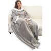 imageCatalonia Sherpa Wearable Blanket with Sleeves Arms Super Soft Warm Comfy Large Fleece Plush Sleeved TV Throws Wrap Robe Blanket for Adult Women and MenCamel
