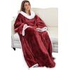 imageCatalonia Sherpa Wearable Blanket with Sleeves Arms Super Soft Warm Comfy Large Fleece Plush Sleeved TV Throws Wrap Robe Blanket for Adult Women and MenWine