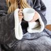 imageCatalonia Sherpa Wearable Blanket with Sleeves Arms Super Soft Warm Comfy Large Fleece Plush Sleeved TV Throws Wrap Robe Blanket for Adult Women and MenGray