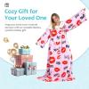 imageCatalonia Sherpa Wearable Blanket with Sleeves Arms Super Soft Warm Comfy Large Fleece Plush Sleeved TV Throws Wrap Robe Blanket for Adult Women and MenKiss Hot Pink