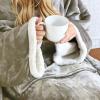 imageCatalonia Sherpa Wearable Blanket with Sleeves Arms Super Soft Warm Comfy Large Fleece Plush Sleeved TV Throws Wrap Robe Blanket for Adult Women and MenCamel