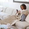 imageCatalonia Sherpa Wearable Blanket with Sleeves Arms Super Soft Warm Comfy Large Fleece Plush Sleeved TV Throws Wrap Robe Blanket for Adult Women and MenCamel