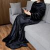 imageCatalonia Wearable Blanket with Sleeves and Pocket Cozy Soft Fleece Mink Micro Plush Wrap Throws Blanket Robe for Women and MenBlack