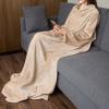 imageCatalonia Wearable Blanket with Sleeves and Pocket Cozy Soft Fleece Mink Micro Plush Wrap Throws Blanket Robe for Women and MenLatte