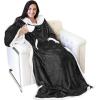 imageCatalonia Sherpa Wearable Blanket with Sleeves Arms Super Soft Warm Comfy Large Fleece Plush Sleeved TV Throws Wrap Robe Blanket for Adult Women and MenBlack