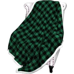 imageCatalonia Buffalo Plaid Sherpa Throw Blanket Red Black Checkered Holiday Throws for Couch Sofa Cabin Decor  Soft Warm Comfy Fuzzy Snuggle  80x60 Inches Christmas BlanketGreen